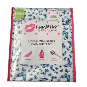 Luv Betsey by Betsey Johnson 4pc TWIN Sheet Set White Blue Butterfly Print
